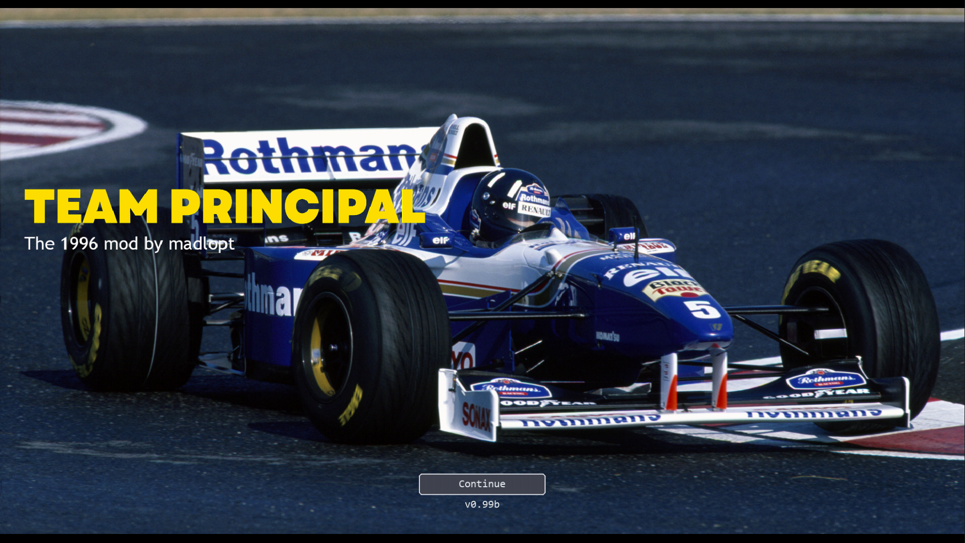 Team Principal title screen with the 1996 mod loaded